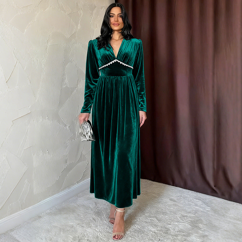 Damen Elegantes Maxikleid mit V-Ausschnitt und Rüschen Drune