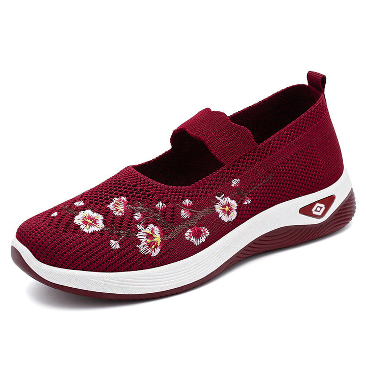 Damen Sportliche Slip-On Sneakers mit floralem Stickdesign Drune
