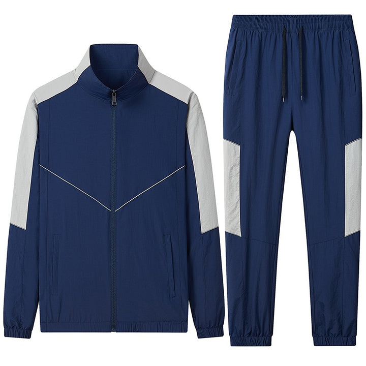Herren Zweiteiliges atmungsaktives Nylon-Trainingsset mit Stehkragen und Kontrastpaneelen Drune