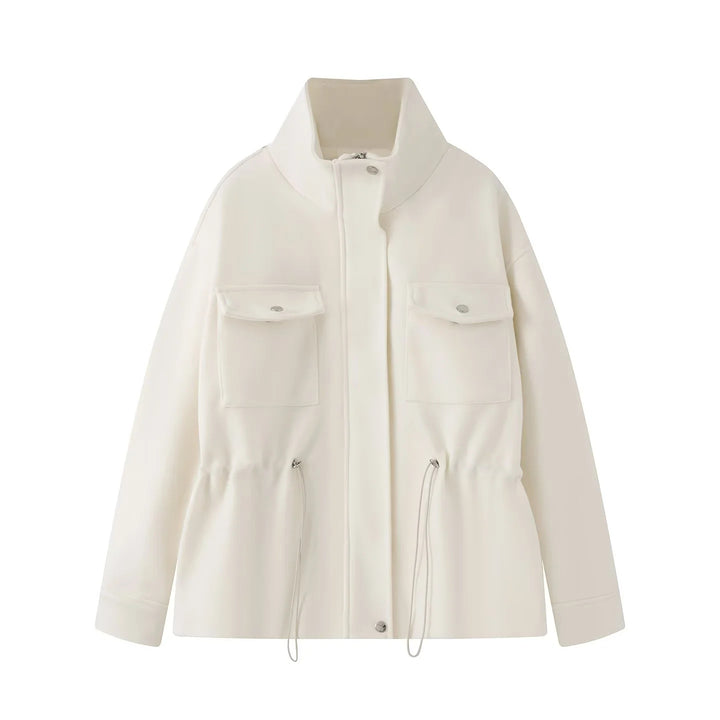 Damen nan taillierende Parka‑Jacke mit hohem Stehkragen, Tunnelzugtaillen und aufgesetzten Pattentaschen Drune