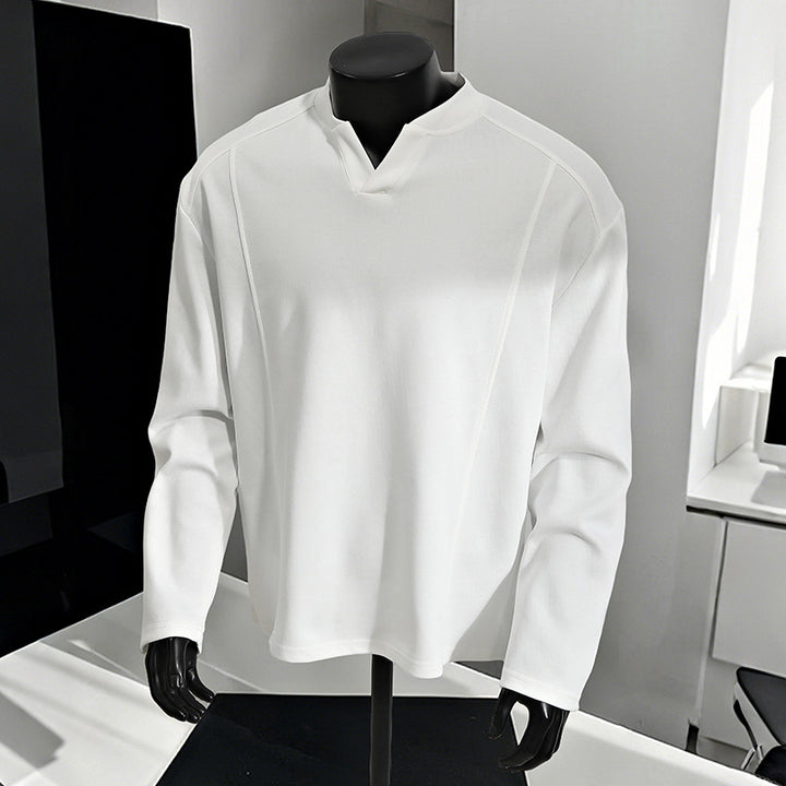 Herren Oversize-Langarmshirt mit V-Notch-Kragen, minimalistischer Schnitt und weichem Baumwollmix Drune