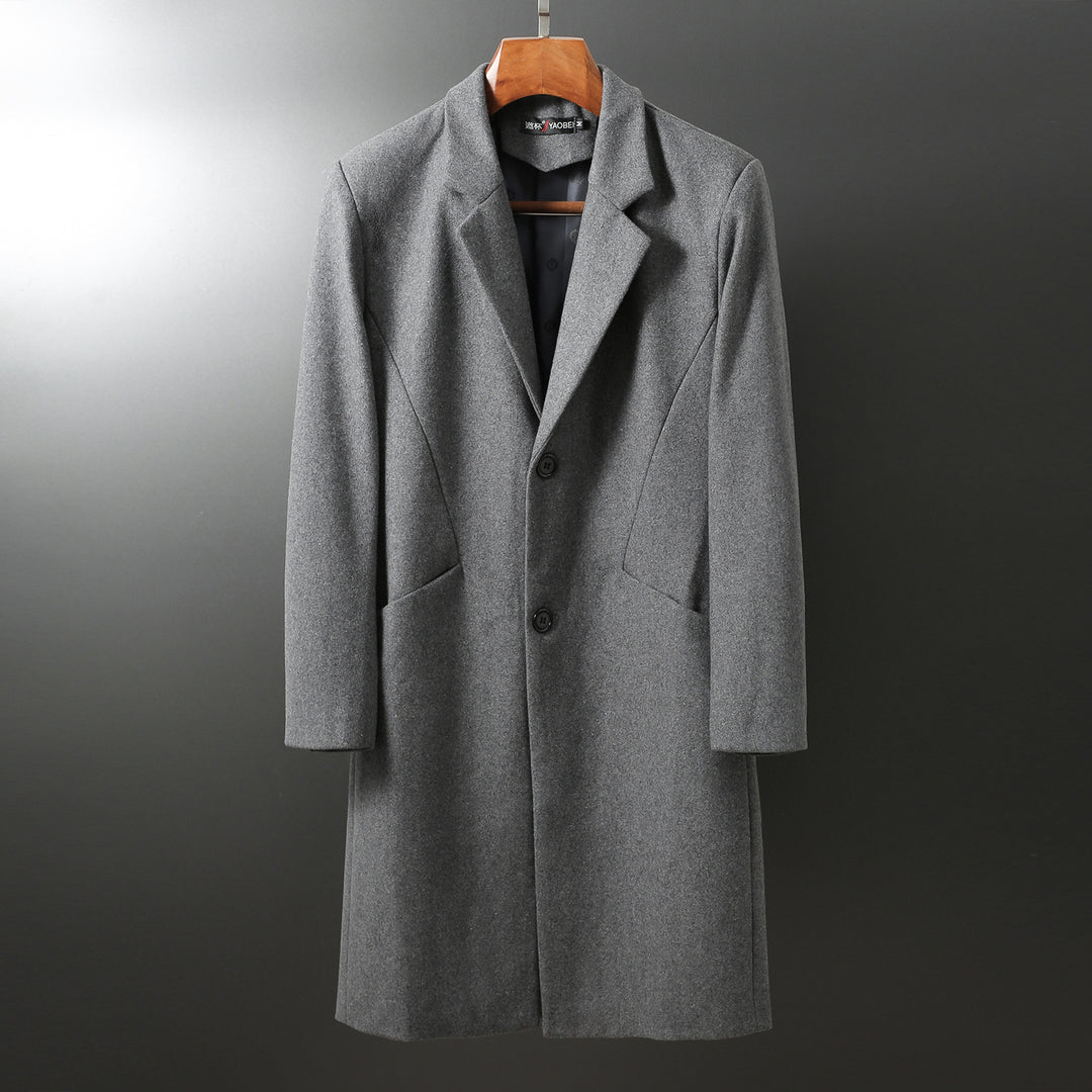 Herren Eleganter langer Wollmix-Mantel mit Schalkragen und geradem Schnitt Drune