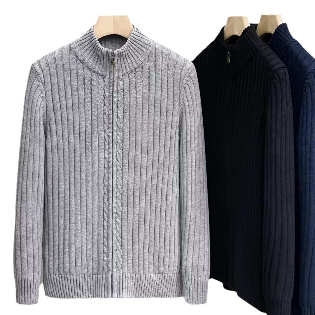 Herren Modische Strickjacke mit Reißverschluss und Rippenstruktur Drune
