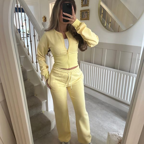 Damen lässiger Cropped Hoodie und Jogginghose Set mit elastischem Bund Drune