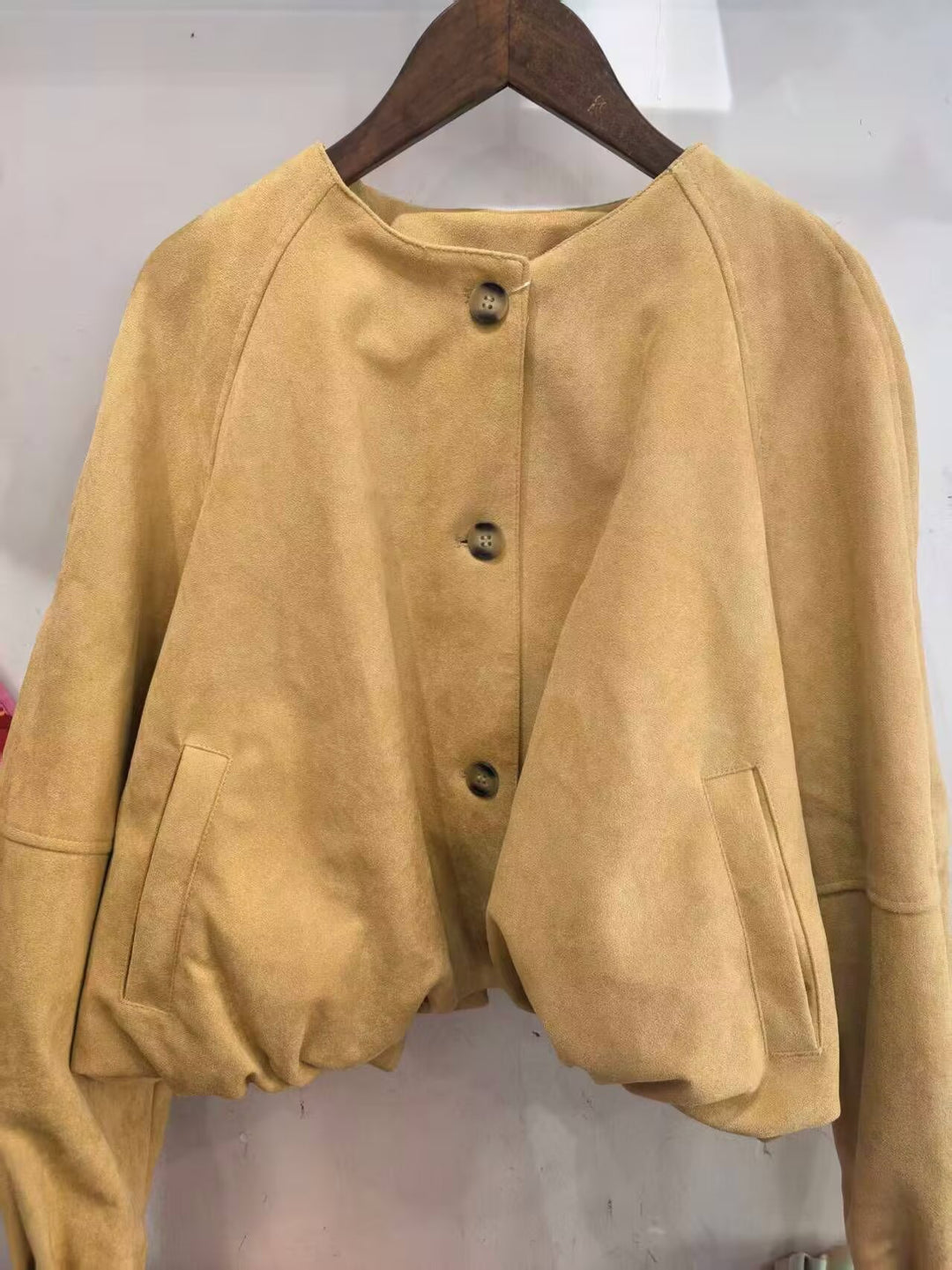 Damen Kurze Blousonjacke im Cropped-Look mit Rundhalsausschnitt und Ballonärmeln Drune