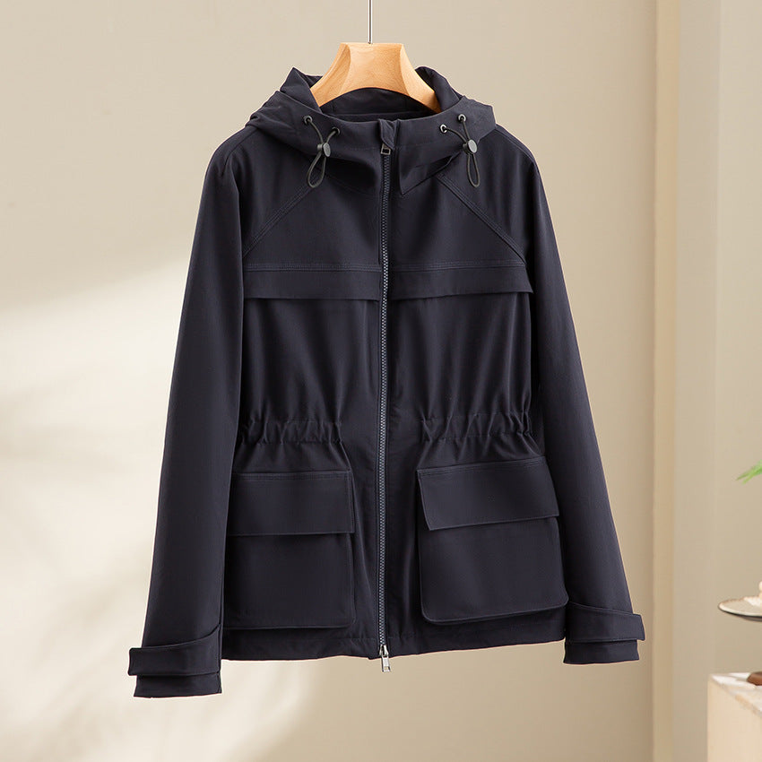 Damen Leichte Funktions-Utility-Jacke mit Kapuze, Kordelzug-Taille und aufgesetzten Klappentaschen Drune
