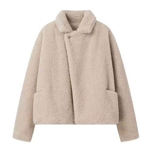 Damen kuschelige Teddyjacke mit elegantem Revers und praktischen Eingrifftaschen Drune