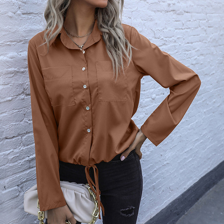 Damen Hemdbluse mit Kordelzug, Brusttaschen & lockerer Passform Drune