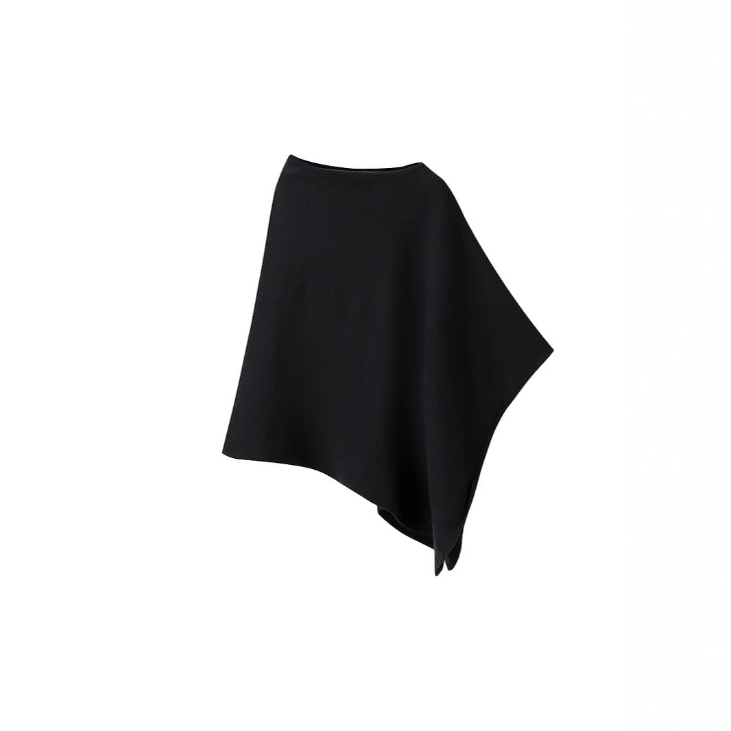 Damen Feiner Strickponcho mit asymmetrischem Saum und U‑Boot‑Ausschnitt Drune