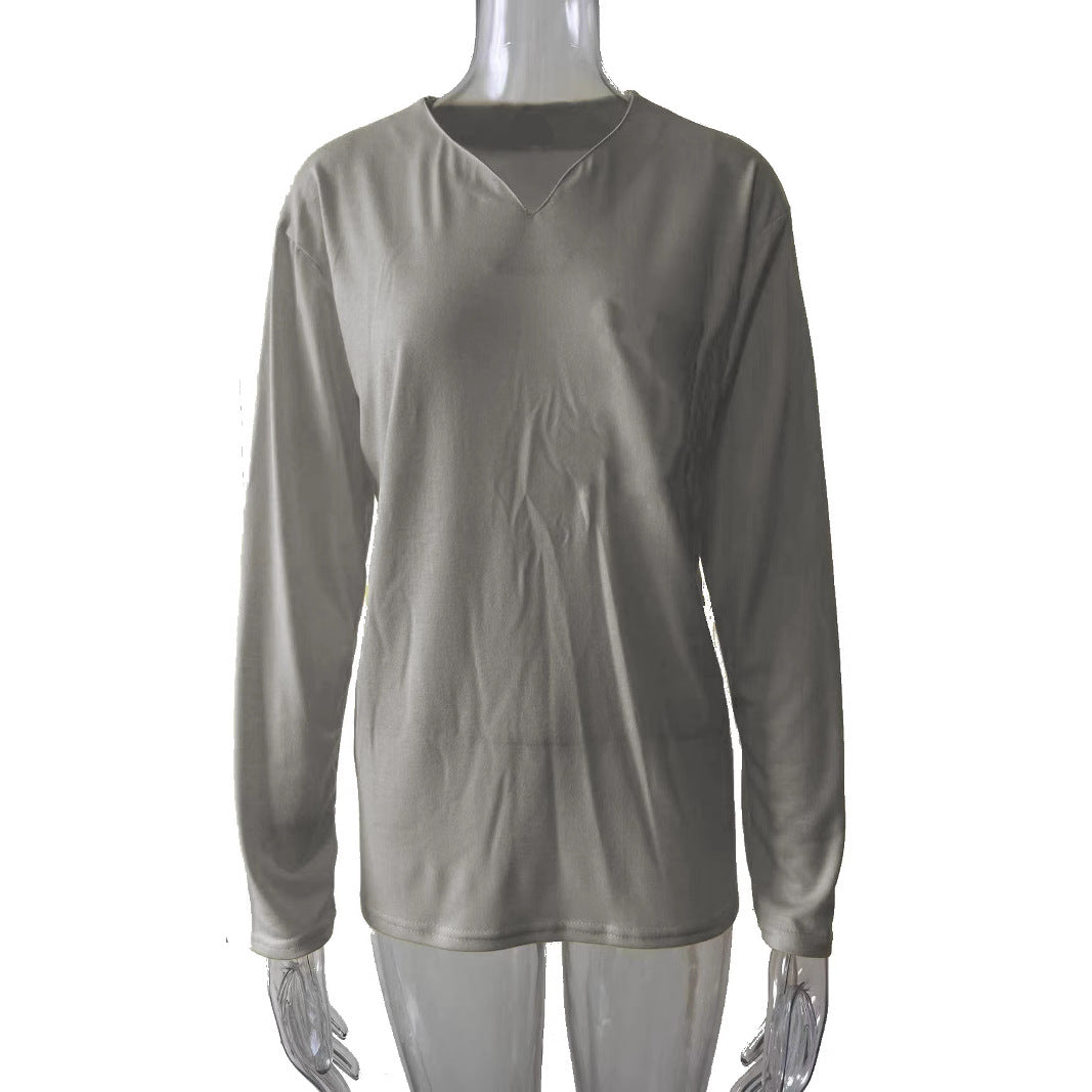 Damen nan legeres Langarmshirt mit V-Notch-Ausschnitt, Brusttasche und lockerer Oversize-Passform Drune