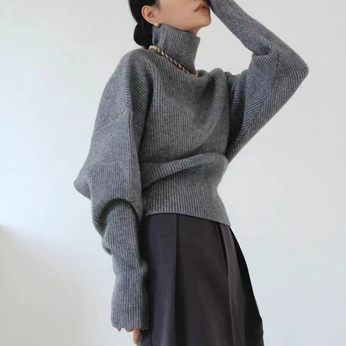 Damen modischer Rollkragenpullover mit strukturiertem Strickmuster und weiten Ärmeln Drune