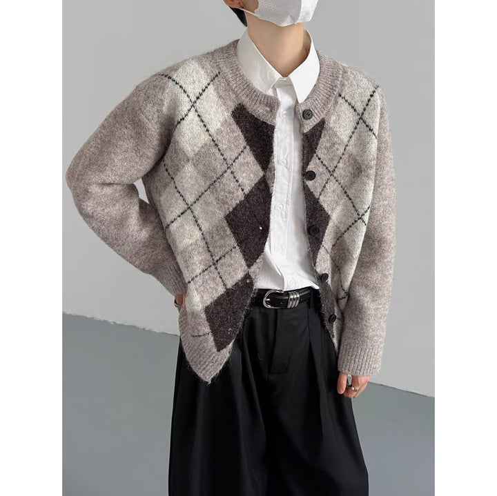 Damen Grobstrickjacke mit modernem Karomuster Drune