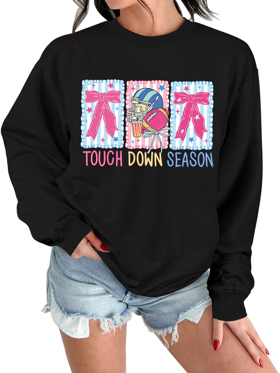 Damen Sweatshirt mit kreativem Football-Motiv und lässigem Schnitt Drune