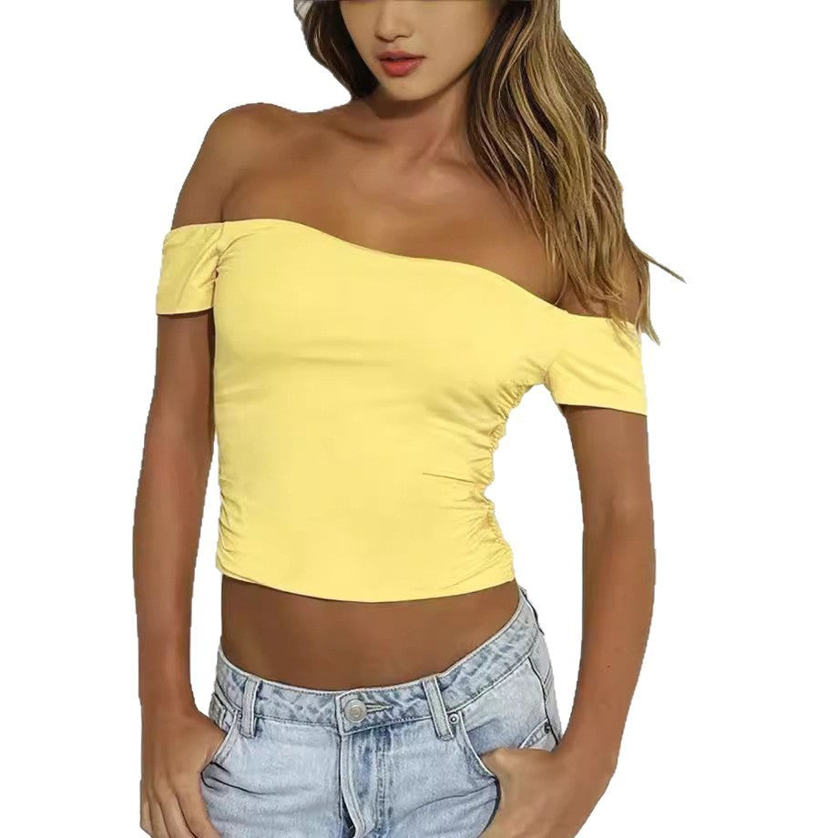 Damen Off-Shoulder Cropped Top mit Rüschendetails Drune