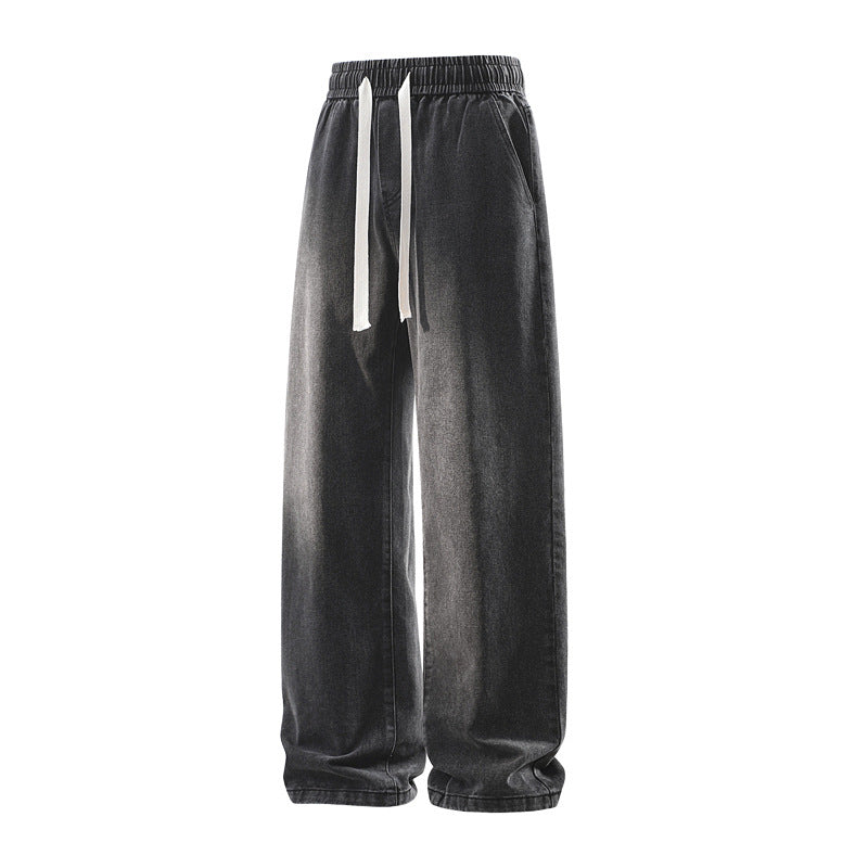 Herren Weite Denim-Freizeithose mit elastischem Bund, Tunnelzug & relaxed Baggy‑Silhouette Drune