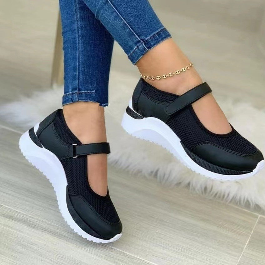 Damen Atmungsaktive Mary-Jane Sneaker mit Klettverschluss und Keilsohle Drune