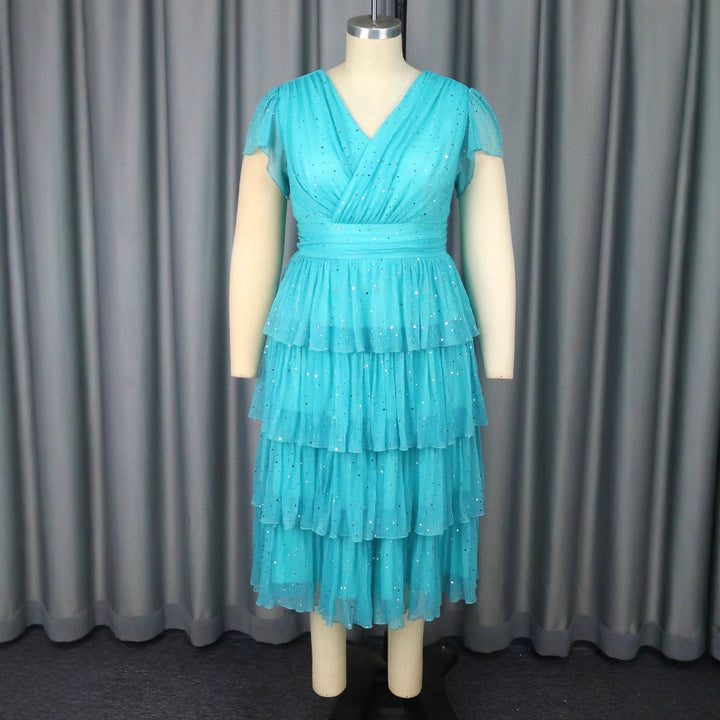 Damen Festliches Kleid mit schimmernden Rüschenschichten Drune