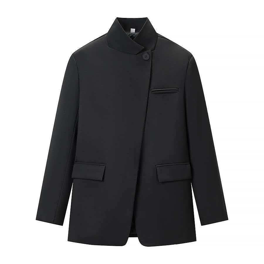 Damen nan taillierter Karo-Mantelblazer mit Stehkragen, asymmetrischer Knopfblende und Pattentaschen Drune