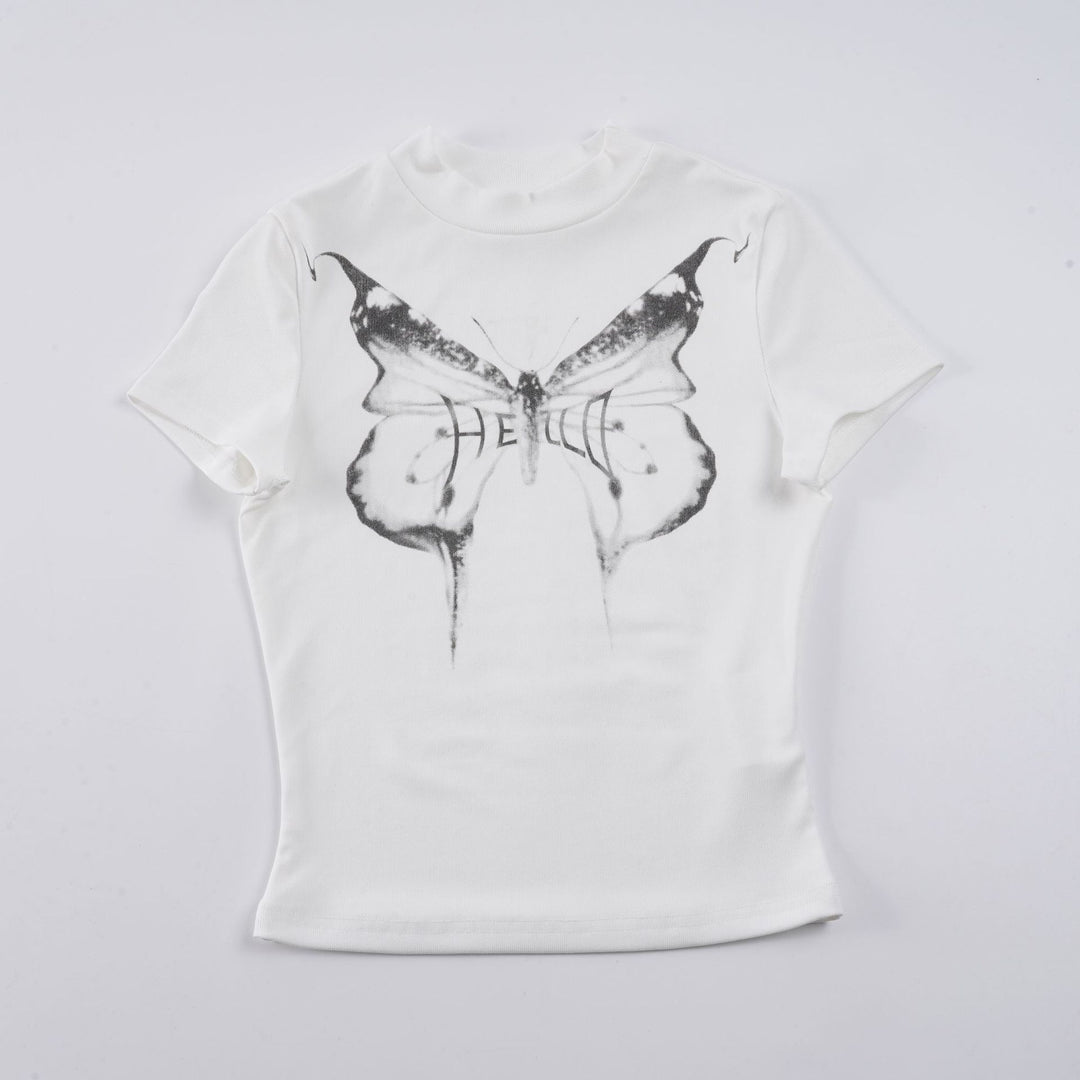 Damen T-Shirt mit kreativem Schmetterlingsdruck und modernem Schnitt Drune