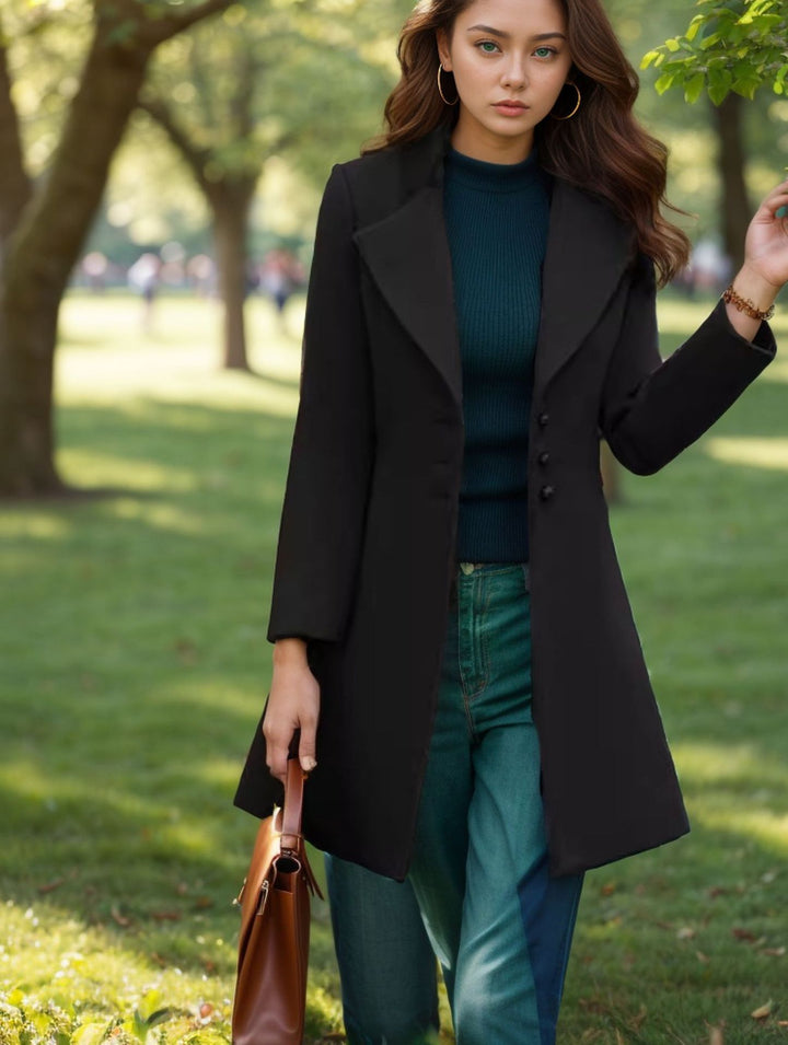 Damen eleganter und taillierter Trenchcoat mit strukturiertem Gewebe Drune