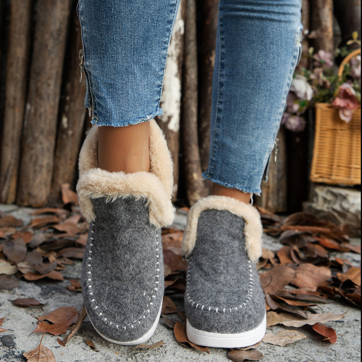 Damen Gefütterte Wollfilz-Hausschuh-Boots mit Kunstfellkragen Drune