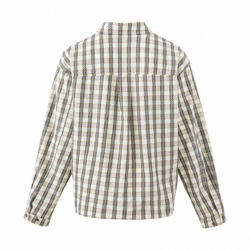 Damen Kastige Hemdjacke mit geometrischem Karomuster und dekorativer Knopfleiste Drune