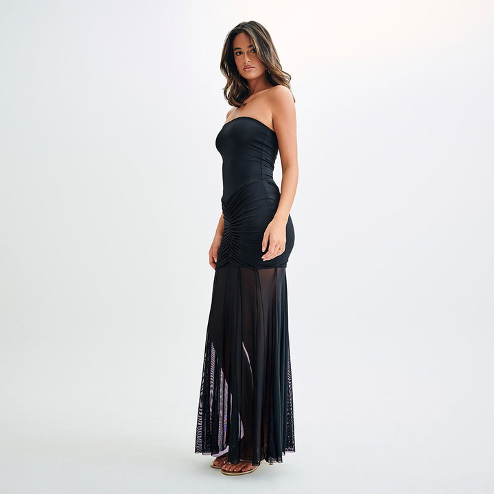 Damen Maxi-Rockkleid mit verführerischem Überwurf und elegantem Rüschendesign Drune