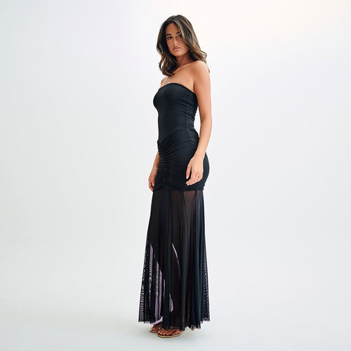 Damen Maxi-Rockkleid mit verführerischem Überwurf und elegantem Rüschendesign Drune