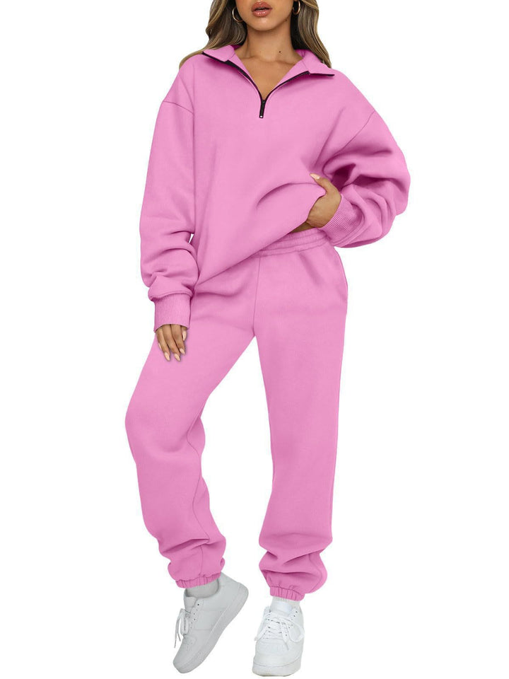 Damen nan oversized Sweatshirt Jogginghose Set mit Reißverschlusskragen Drune