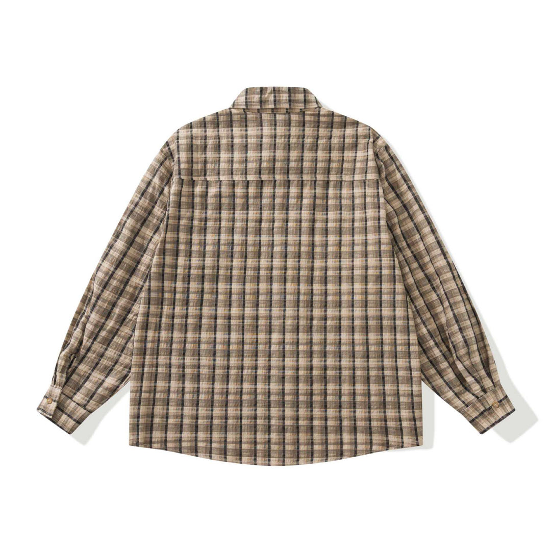 Herren Karierte Leinenhemd-Jacke mit aufgesetzten Brusttaschen Drune