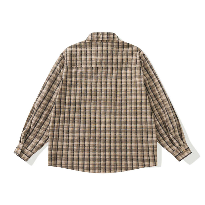 Herren Karierte Leinenhemd-Jacke mit aufgesetzten Brusttaschen Drune
