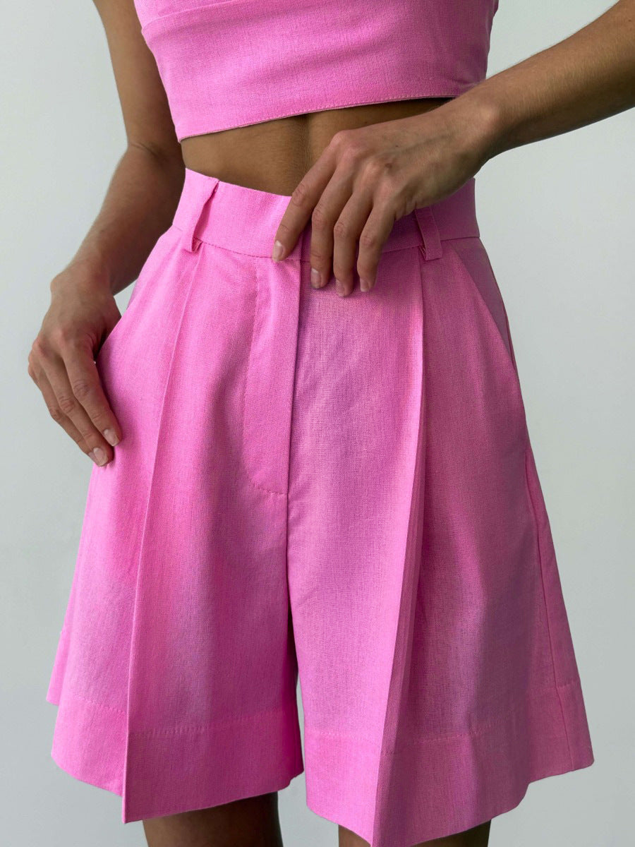 Drune | Damen Shorts Einfarbig Reißverschluss Tasche Gerade Shorts