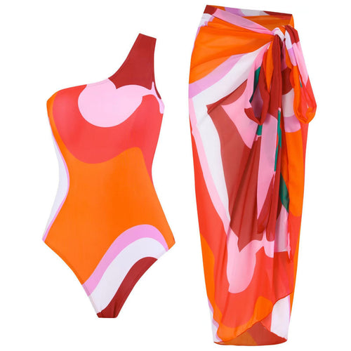 Damen Einteiler Badeanzug mit modischem Muster und passendem Sarong Drune