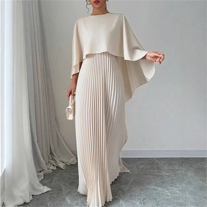 Drune | Elegantes Langes Kleid Batwing Ärmel Faltendes Asymmetrisches Design Fließende Passform