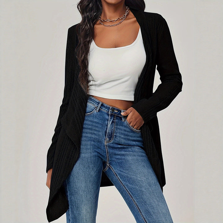 Damen Offener Rippstrick-Cardigan mit Wasserfallkragen Drune