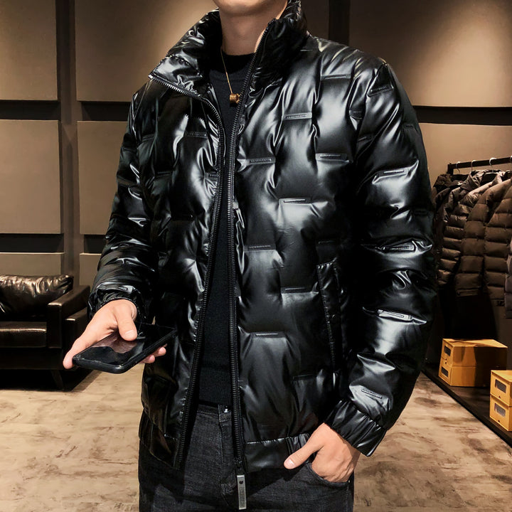 Herren glänzende Stepp‑Thermojacke mit quadratischer Steppe und hohem Stehkragen Drune