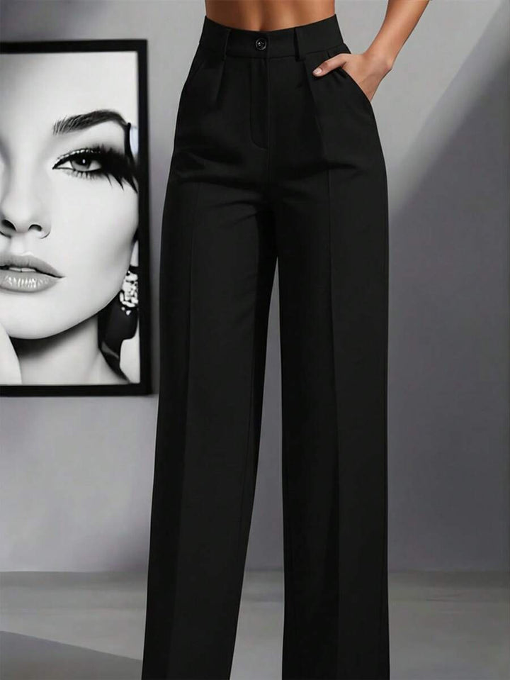 Damen Hochtaillierte Palazzo-Stretchhose mit Bügelfalte und Eingrifftaschen Drune