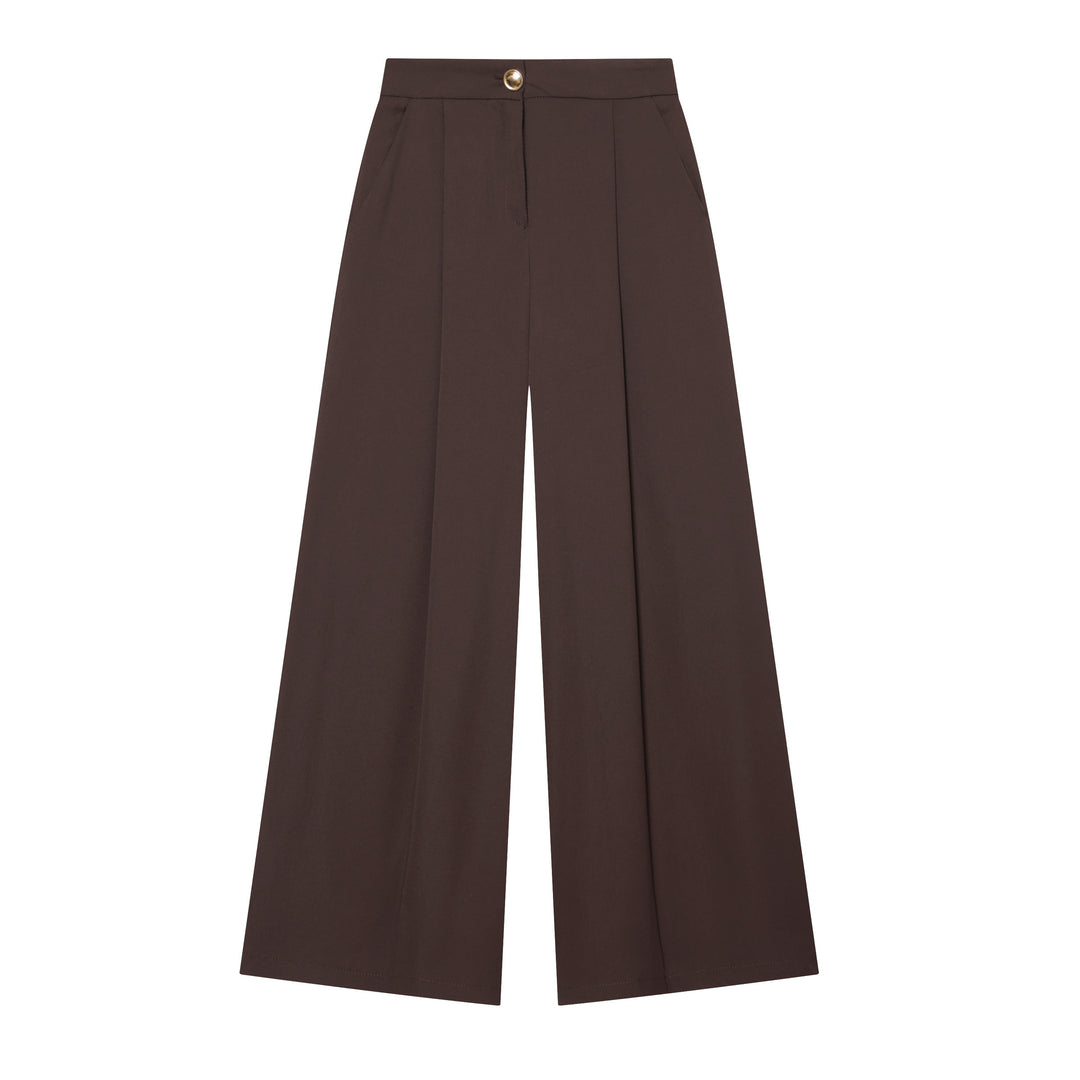Damen 30+ elegante High‑Waist Culottehose mit Vordernaht, Bundfalte und weitem Bein Drune