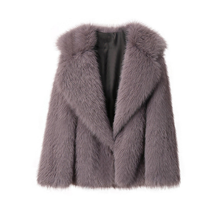 Damen eleganter Kunstpelz-Blazer mit stilvollem Kragen Drune