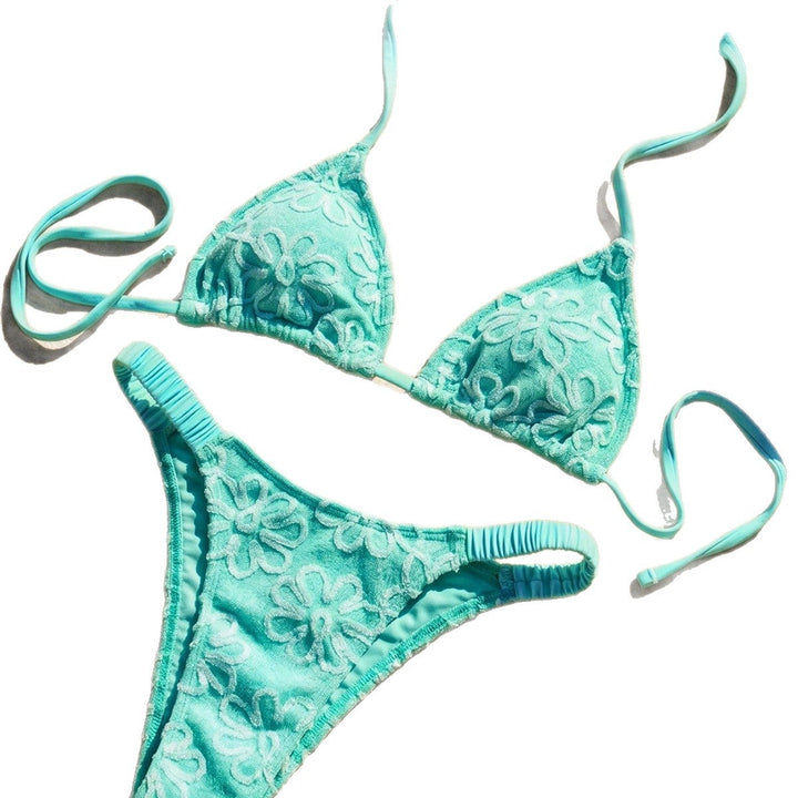 Damen Triangel-Bikini mit blumenförmigen Stickereien Drune