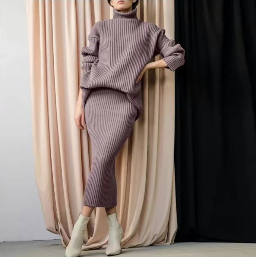Damen Strickset mit hohem Kragen und weichem Rippdesign Drune