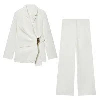 Damen 100+ weite High‑Waist Palazzo‑Hose mit cleanem Frontabschluss und Bügelfalte Drune