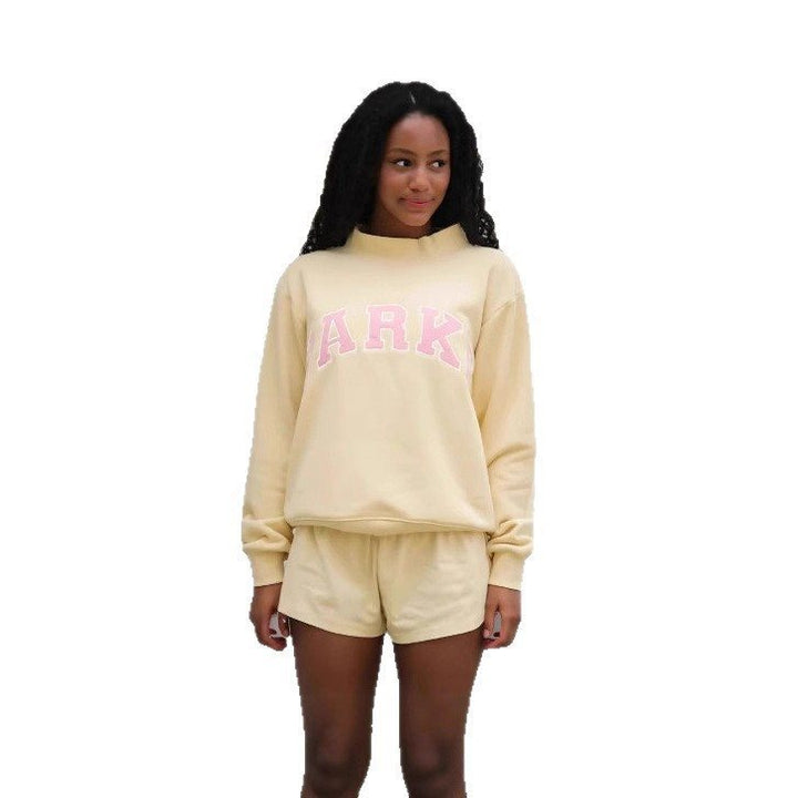 Damen Gemütliches Freizeit-Set mit Oversize kurz geschnittenem Sweatshirt und elastischen Baumwoll-Shorts Drune