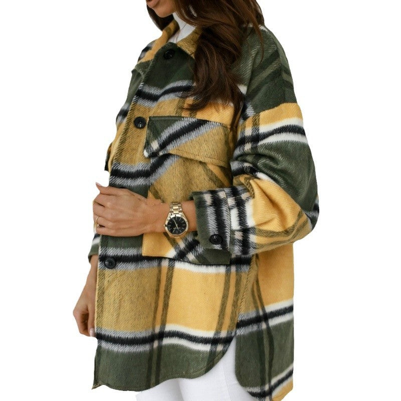 Damen Oversized Flanelljacke mit Karomuster und Taschen Drune