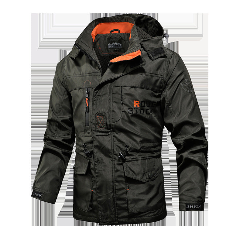 Herren Utility-Fieldparka mit Kapuze, Multifunktions-Taschen und Taillenzug Drune