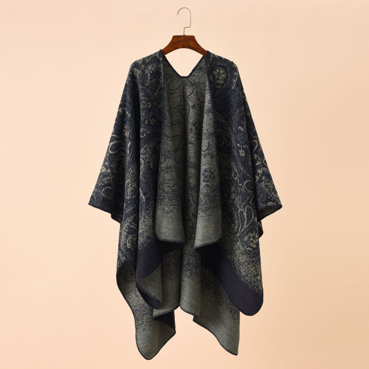 Damen Strickponcho im Paisley-Jacquard mit offener Vorderseite Drune