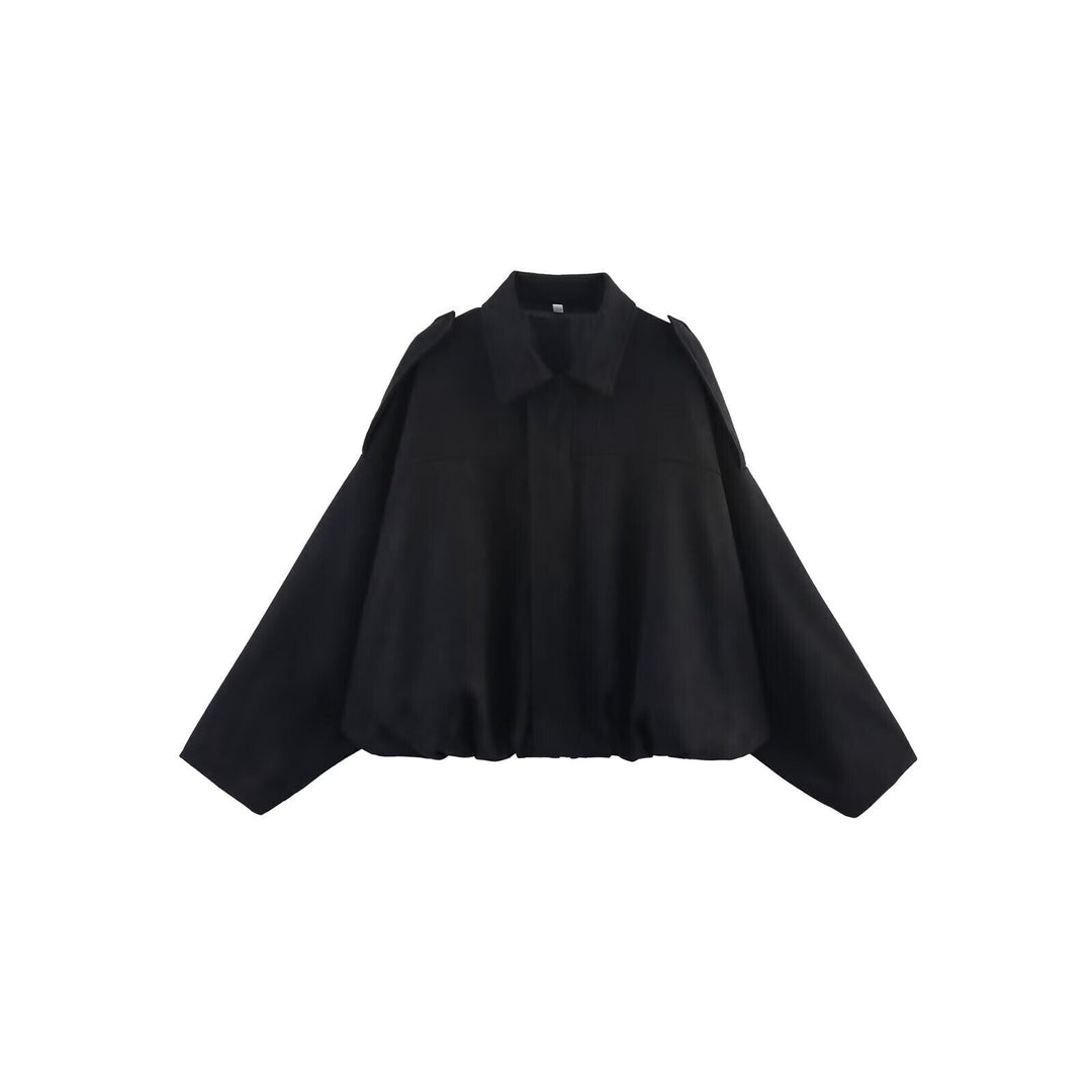 Damen Oversize Cropped Veloursblouson mit Tunnelzug-Bund und Schulterpatten Drune