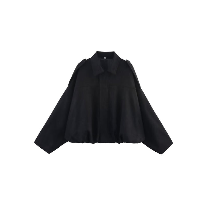 Damen Oversize Cropped Veloursblouson mit Tunnelzug-Bund und Schulterpatten Drune