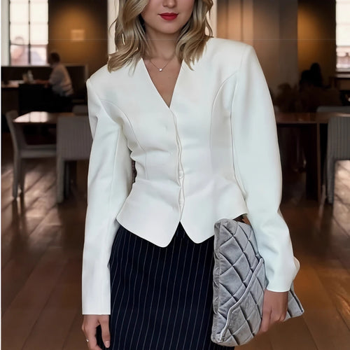 Damen modische Blazerjacke mit tailliertem Schnitt und eleganten Details Drune