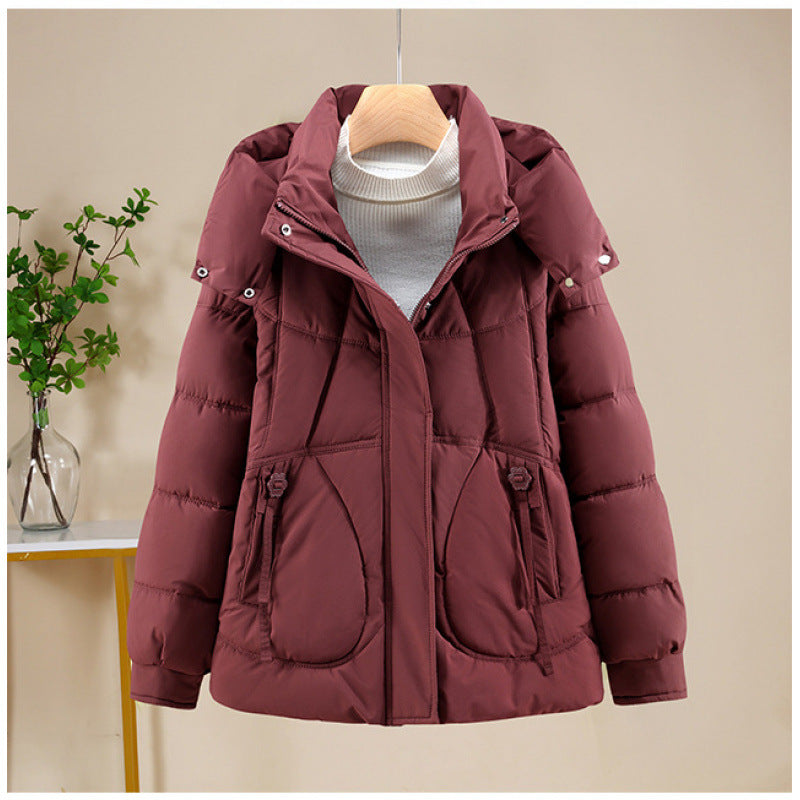 Damen Kurzjacke im Puffer‑Look mit Kapuze, taillierender Schnitt und Reißverschluss Drune